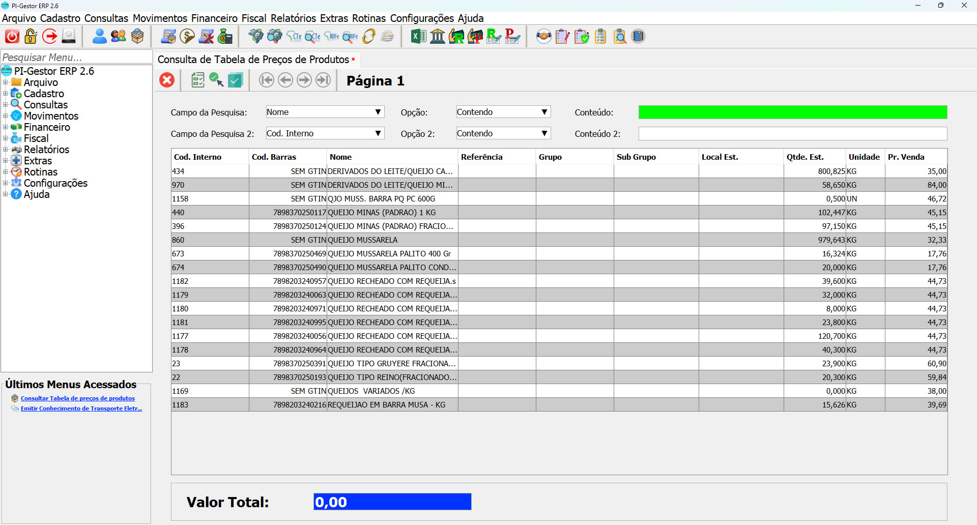 Tela de Produtos em Estoque